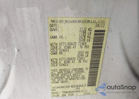 2013 Nissan Armada Platinum from USA, damaged, VIN 5N1BA0NE3DN608867